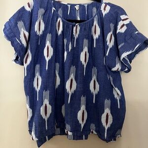 Mirth Blue Ikat Print Short Sleeve Women's Pajama or Anytime Top Size Large